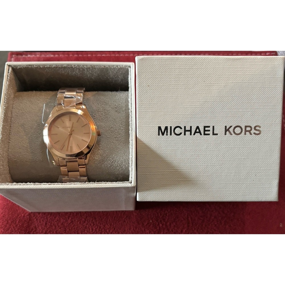 MICHAEL KORS MK3513 Women's Slim Runway Quartz Rose Gold Tone Watch NEW IN BOX